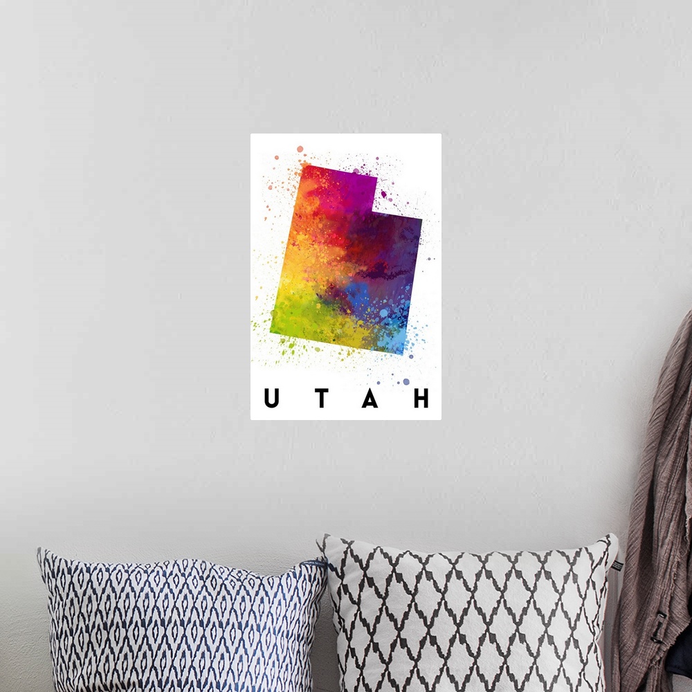 A bohemian room featuring Utah - State Abstract Watercolor