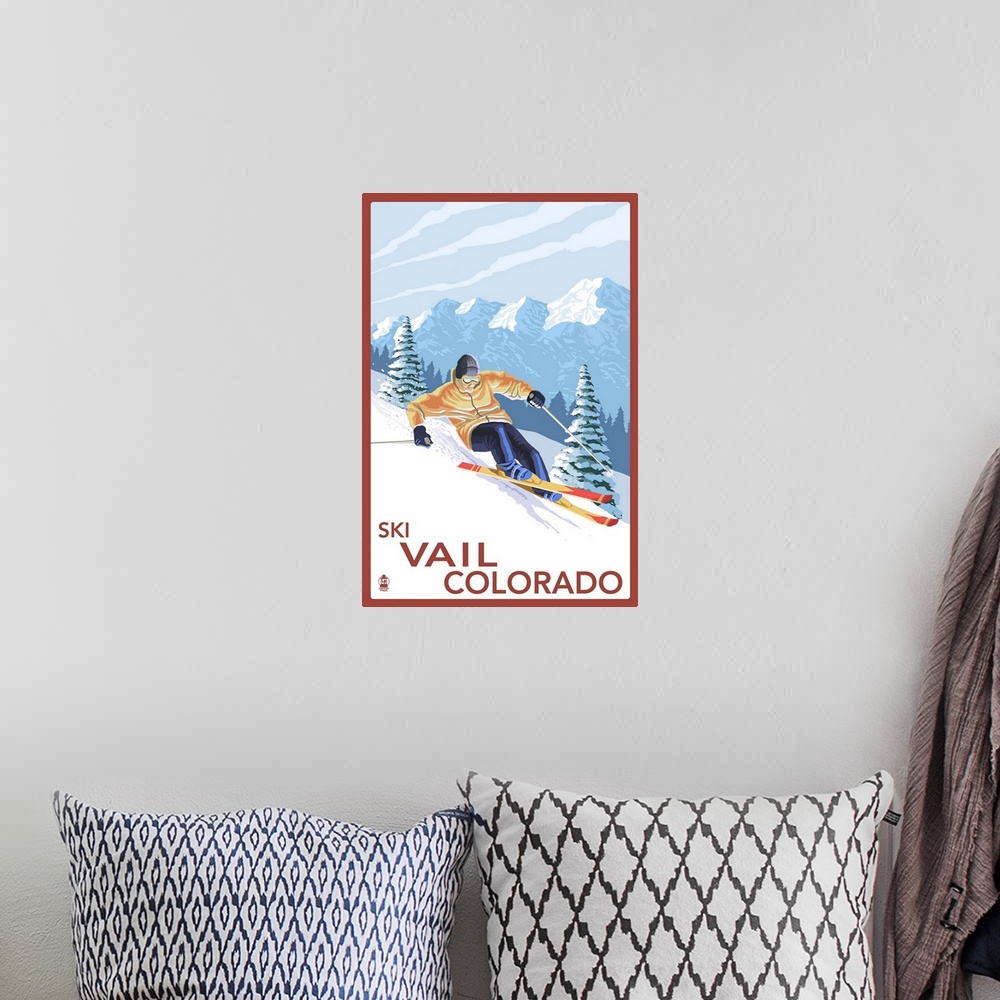 A bohemian room featuring Vail, CO - Downhill Skier: Retro Travel Poster