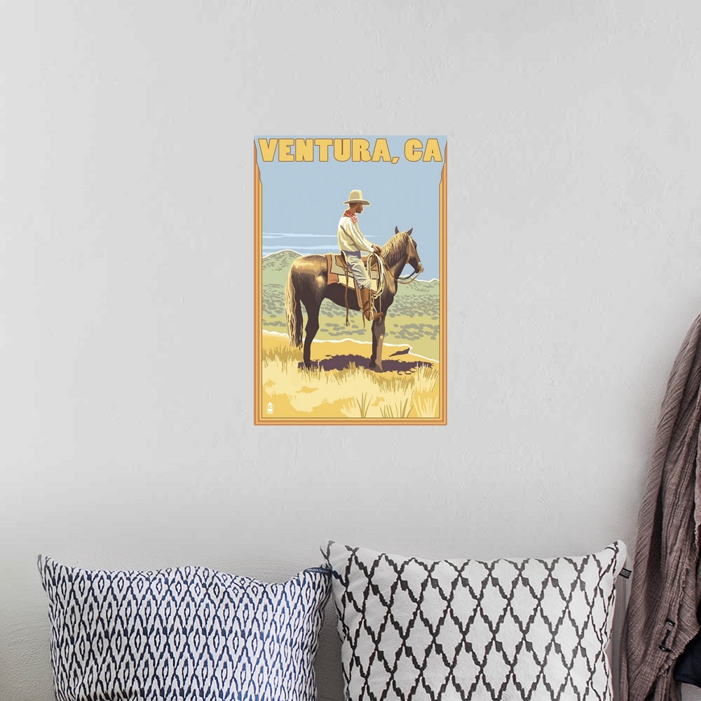 A bohemian room featuring Ventura, California - Cowboy: Retro Travel Poster