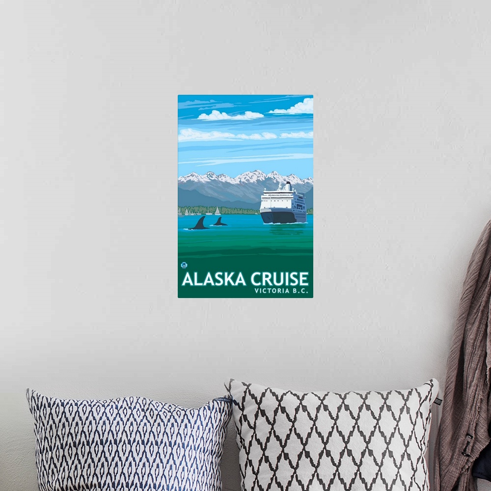 A bohemian room featuring Victoria, BC, Canada - Alaska Cruise Ships: Retro Travel Poster