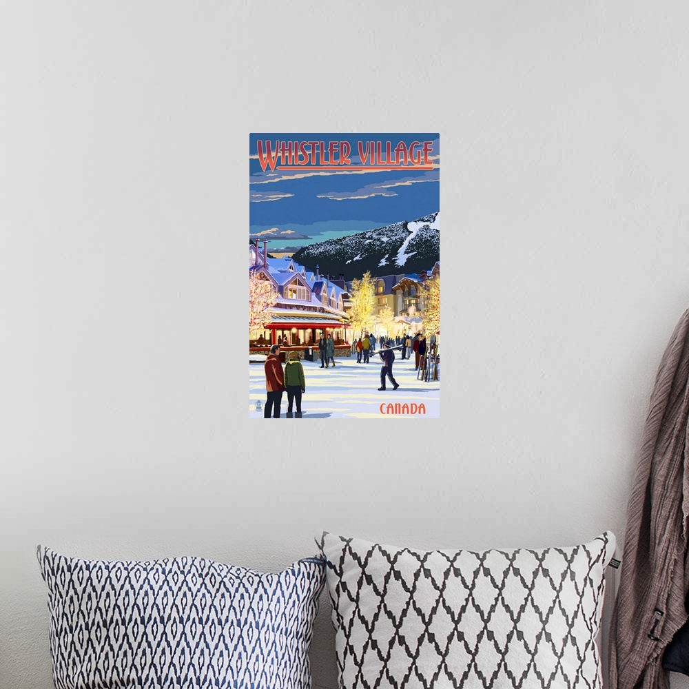 A bohemian room featuring Village Scene - Whistler, Canada: Retro Travel Poster