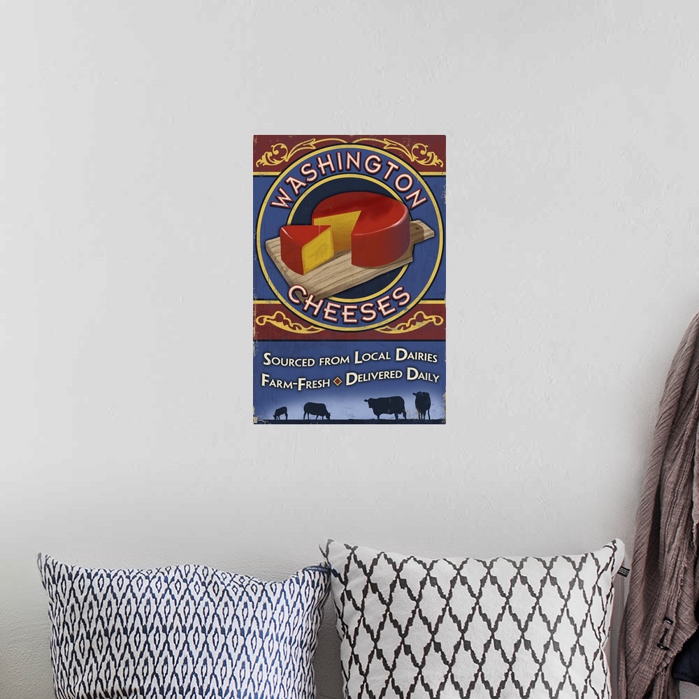 A bohemian room featuring Washington - Cheese Vintage Sign: Retro Travel Poster
