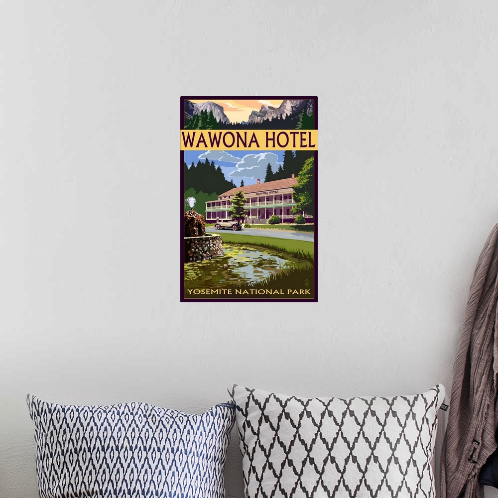 A bohemian room featuring Wawona Hotel - Yosemite National Park - California: Retro Travel Poster