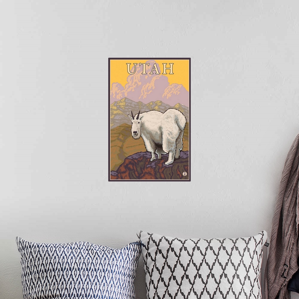 A bohemian room featuring White Mountain Goat - Utah: Retro Travel Poster