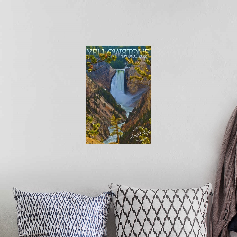 A bohemian room featuring Yellowstone National Park, Lower Falls: Travel Poster