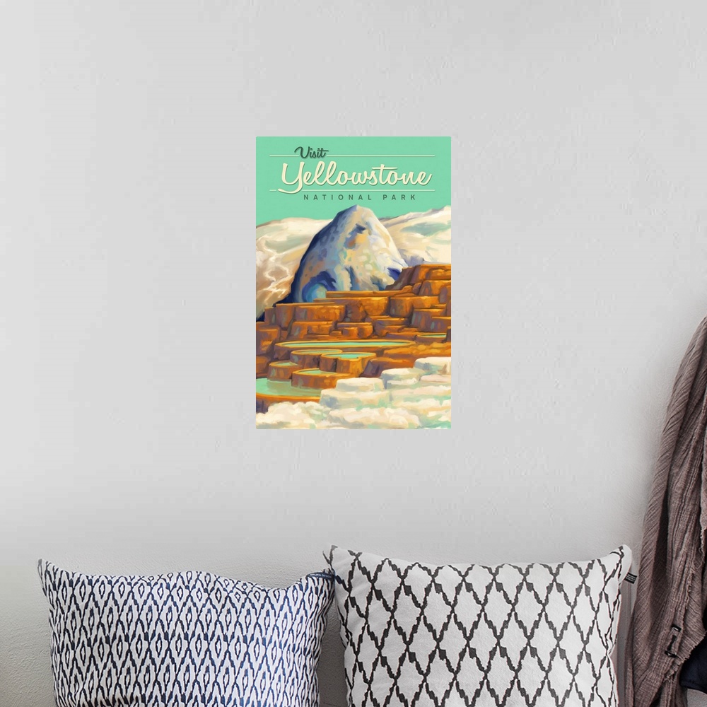 A bohemian room featuring Yellowstone National Park, Mammoth Hot Springs: Retro Travel Poster