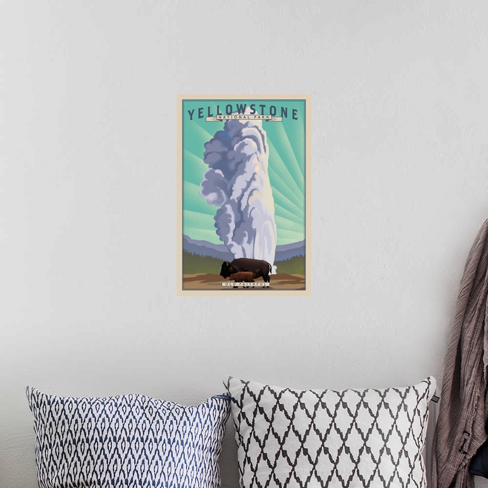 A bohemian room featuring Yellowstone National Park, Old Faithful: Retro Travel Poster