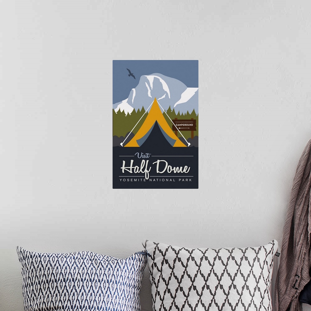 A bohemian room featuring Yosemite National Park, Visit Half Dome: Graphic Travel Poster