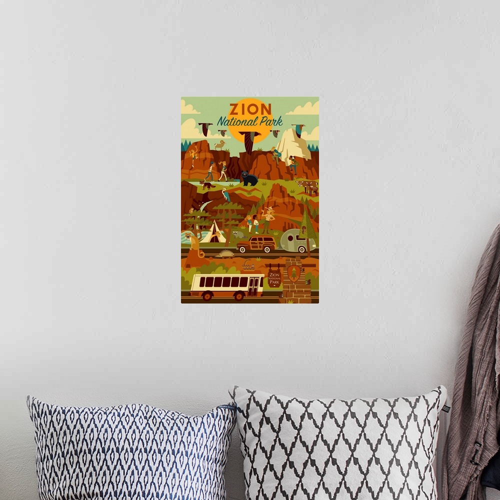 A bohemian room featuring Zion National Park, Adventure: Graphic Travel Poster