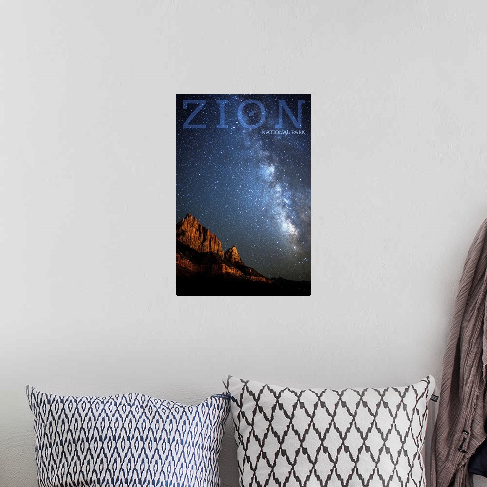A bohemian room featuring Zion National Park, Milky Way: Travel Poster