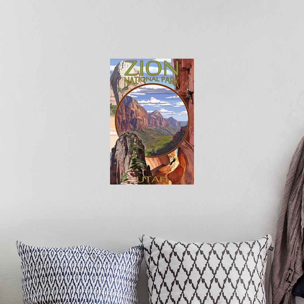 A bohemian room featuring Zion National Park - Montage Views: Retro Travel Poster