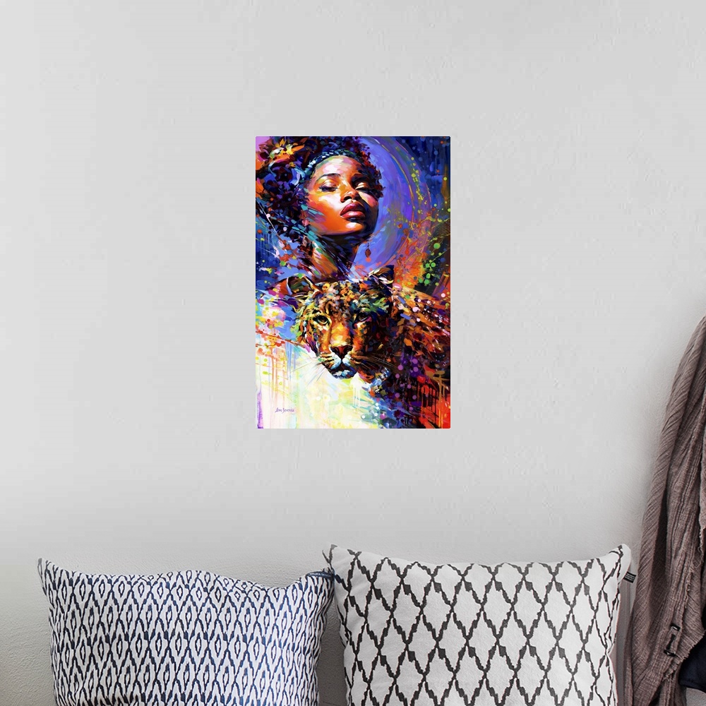 A bohemian room featuring African Beauty and the Leopard's Gaze