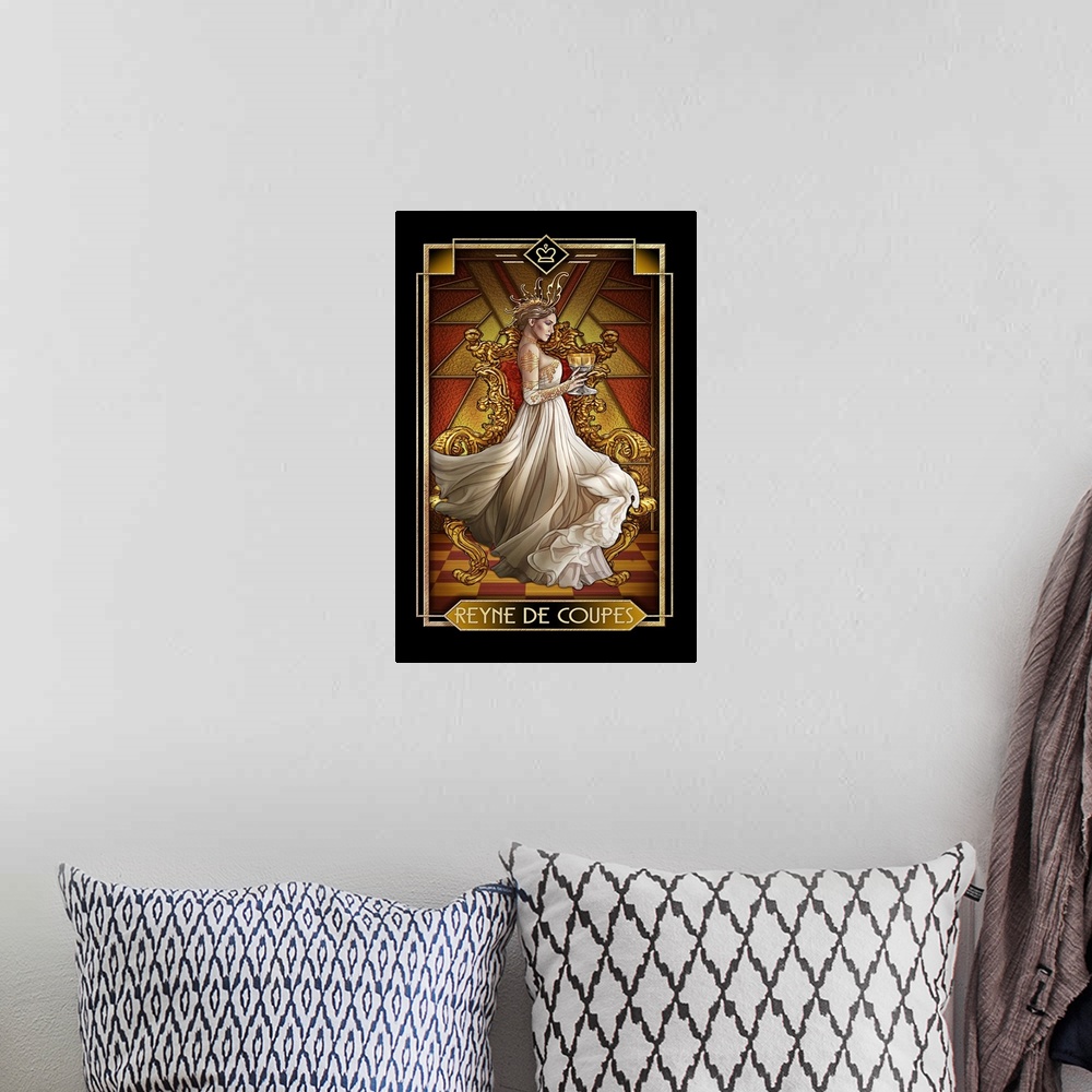 A bohemian room featuring Reyne De Coupes Tarot Card Illustration