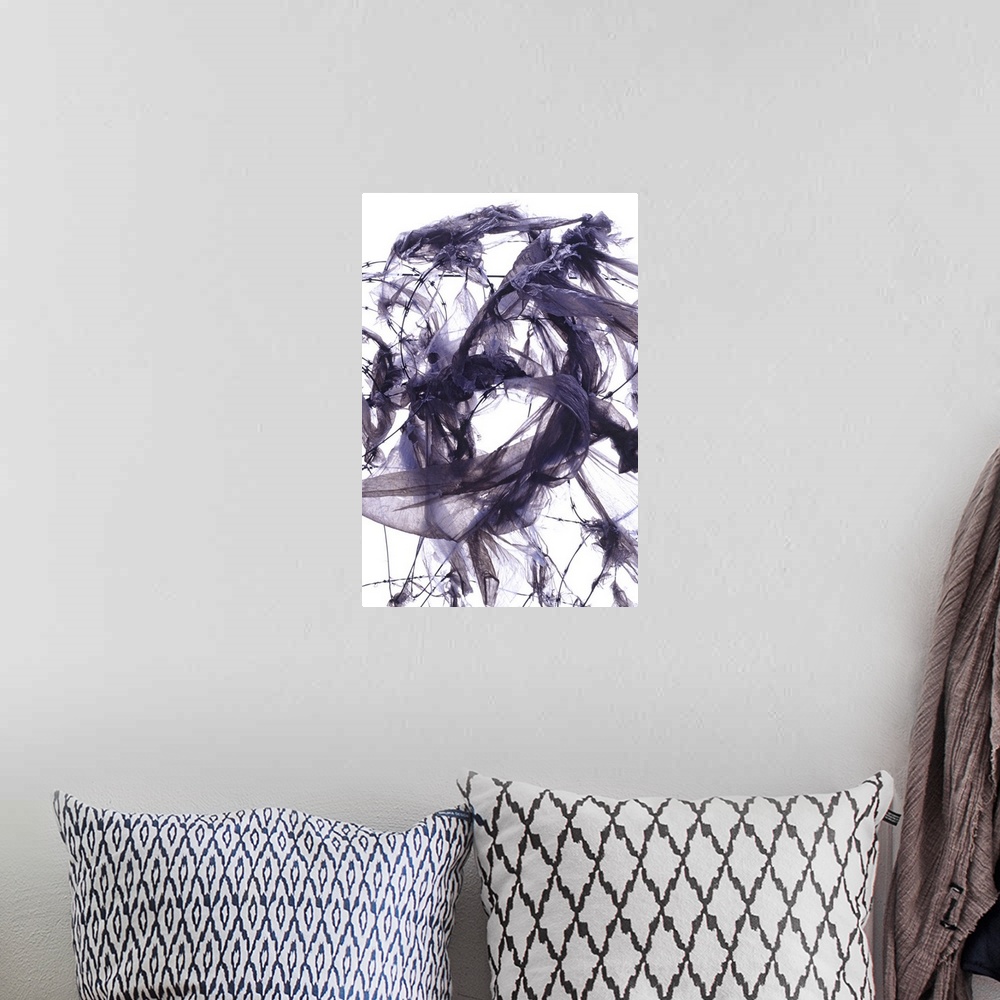 A bohemian room featuring This fine art photograph is a close up photograph of ragged and decaying plastic bags snagged in ...