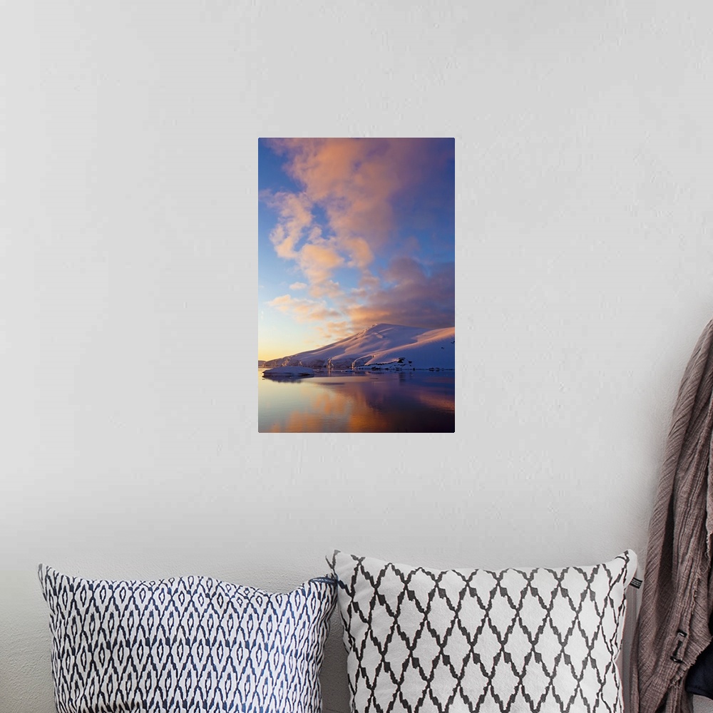 A bohemian room featuring Sunset over coastal mountains, Lemaire Channel, Antarctica.