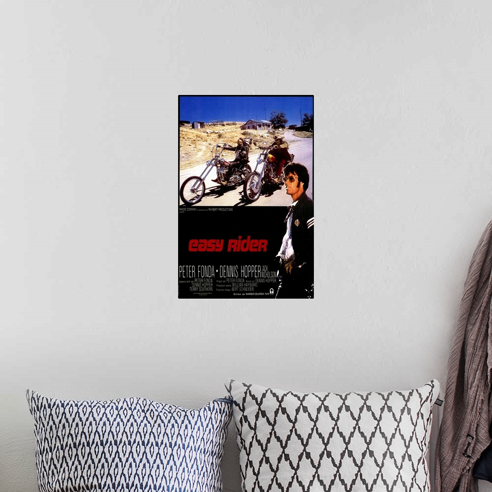 A bohemian room featuring Slim-budget, generation-defining movie. Two young men in late 1960s undertake a motorcycle trek t...