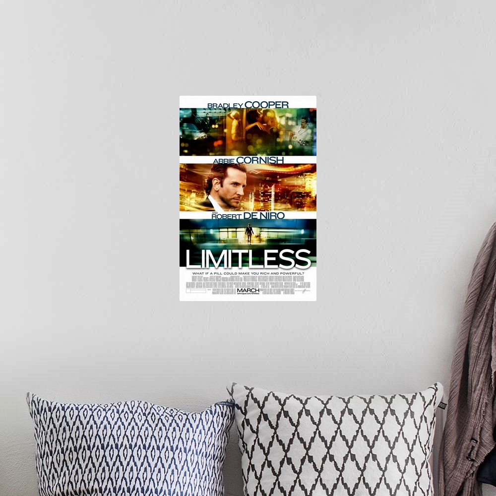 A bohemian room featuring Limitless - Movie Poster