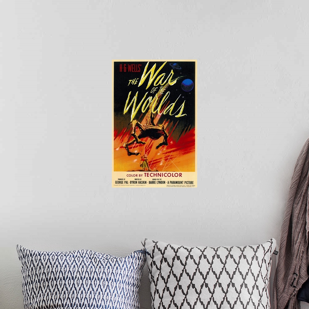 A bohemian room featuring H.G. Wells's classic novel of the invasion of Earth by Martians, updated to 1950s California, wit...