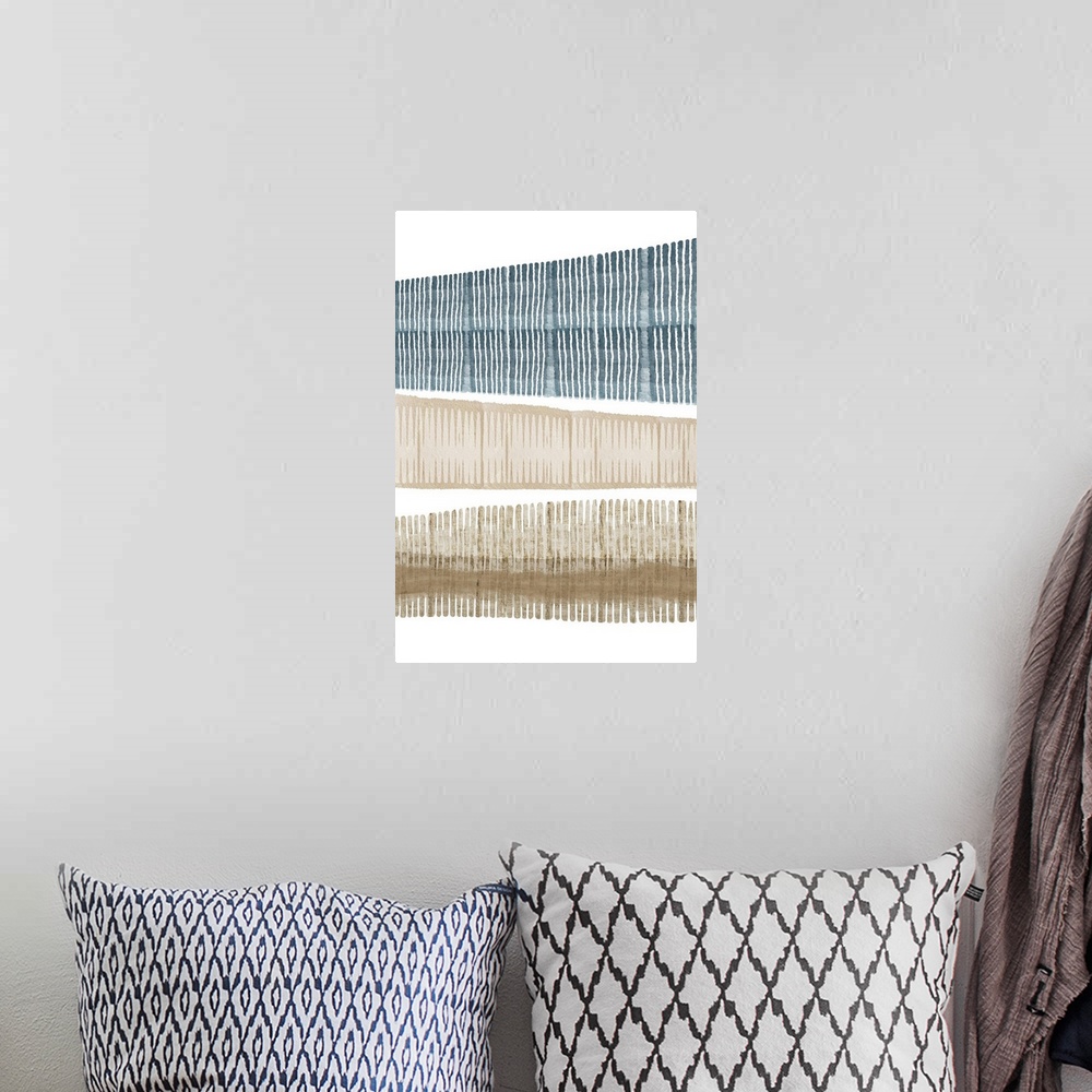 A bohemian room featuring Blue and beige minimalist abstract art print featured lines and patterns inspired by the natural ...