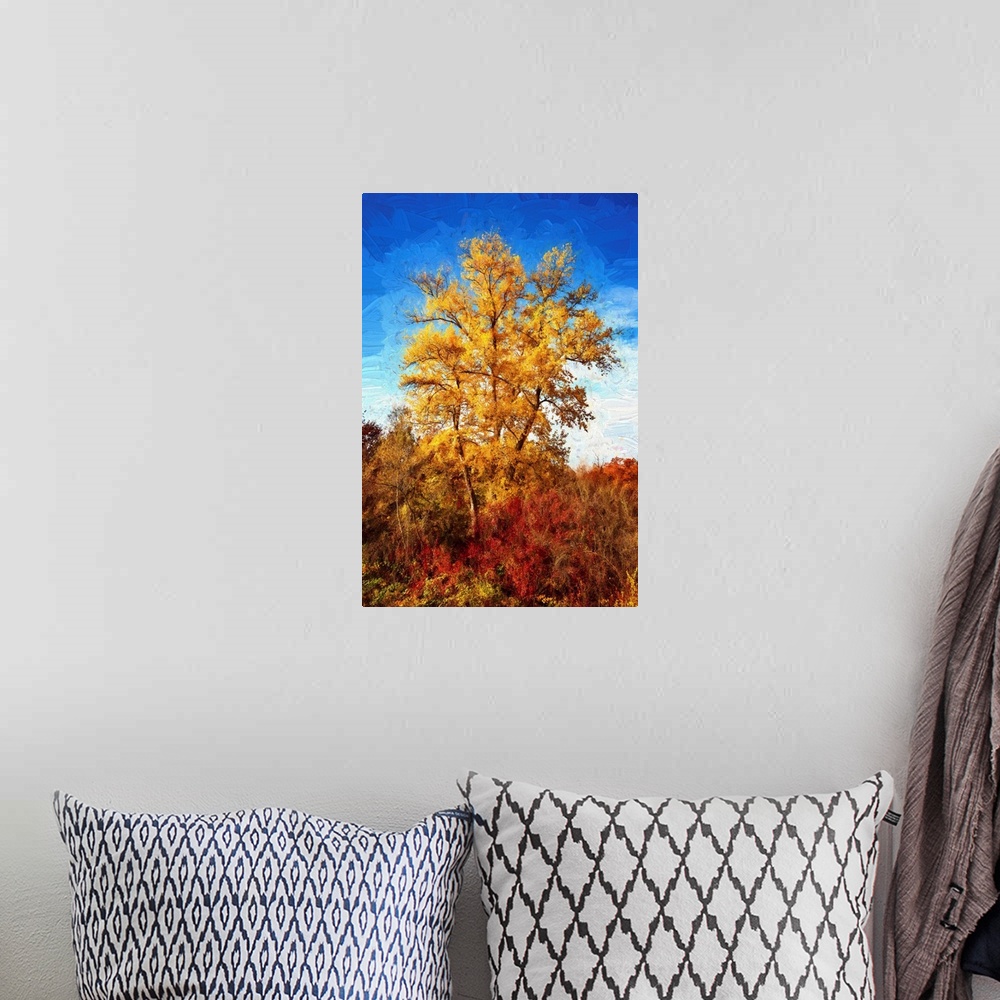A bohemian room featuring Yellow tree with expressionist photo or painterly effect