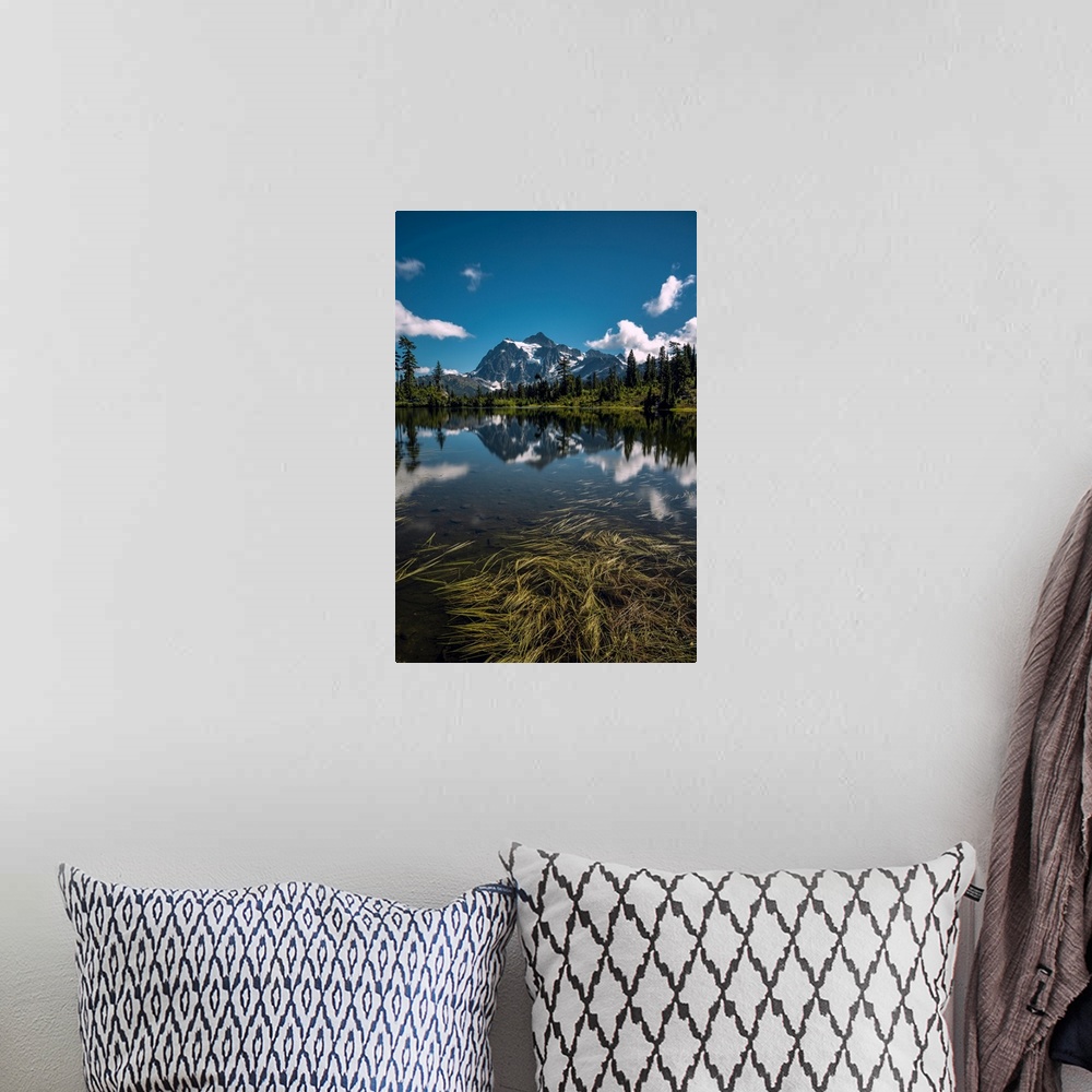 A bohemian room featuring Day time long exposure of Picture Lake and its reflection with Mt. Shuksan as the backdrop.