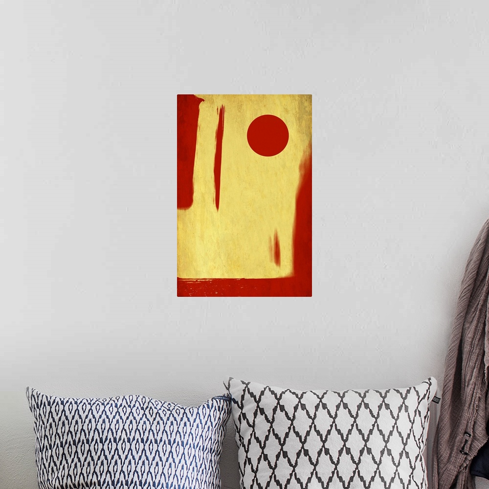 A bohemian room featuring Abstract representation of a red moon