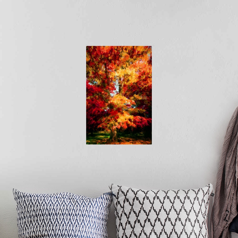 A bohemian room featuring Oak in autumn colors with a expressionist photo or painterly effect