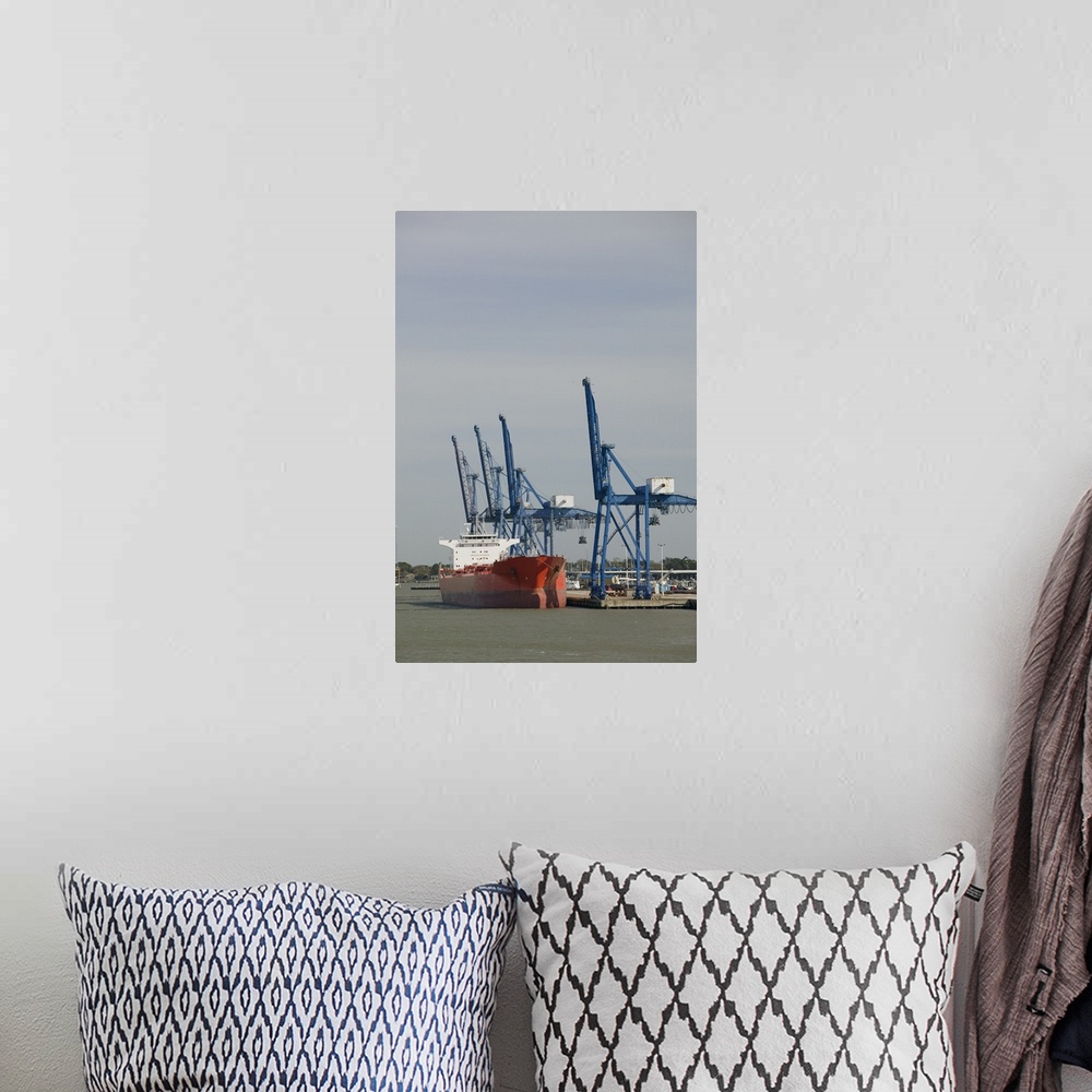 A bohemian room featuring Cranes at a commercial dock, Galveston, Texas