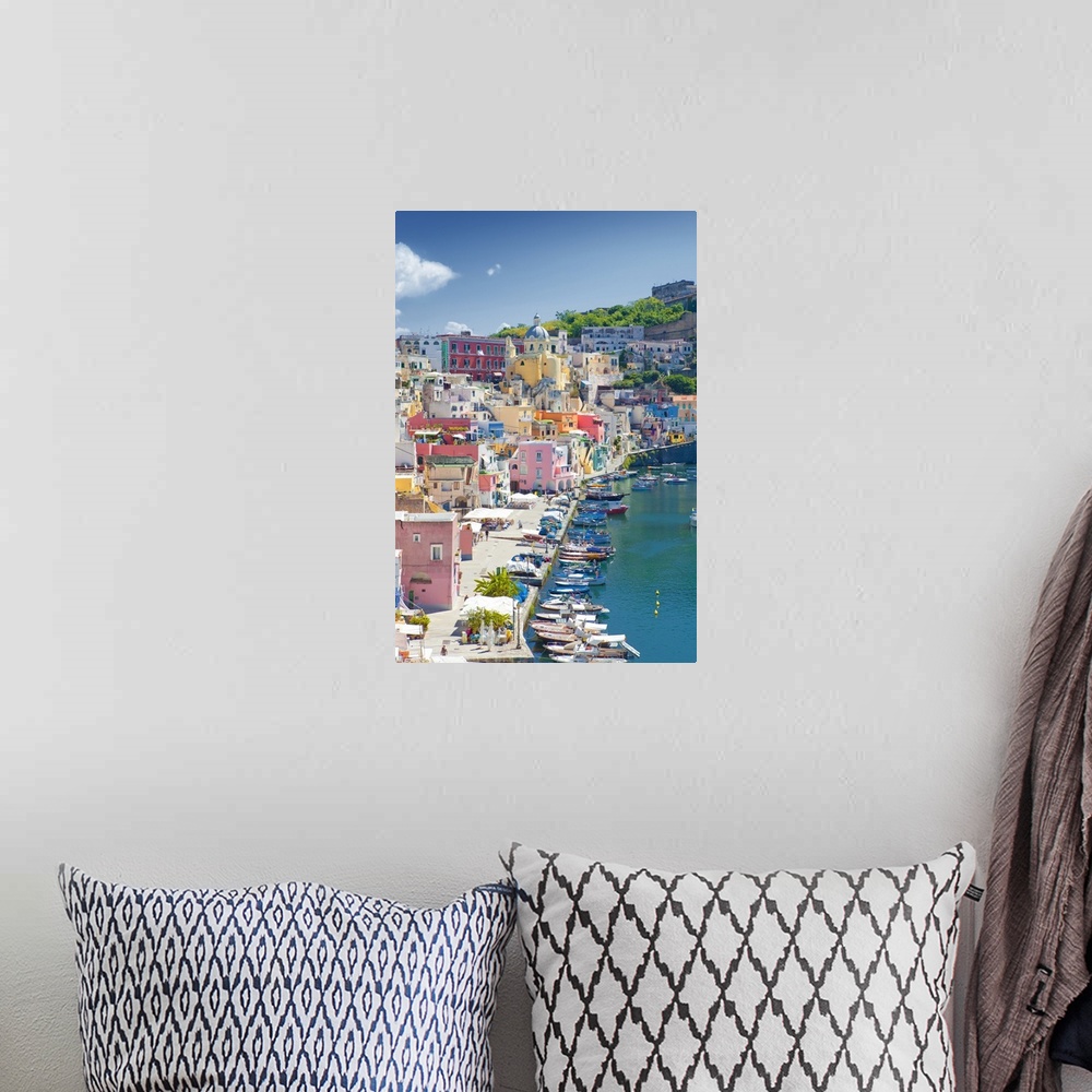 A bohemian room featuring Marina Corricella, Procida Island, Bay of Naples, Campania, Italy.