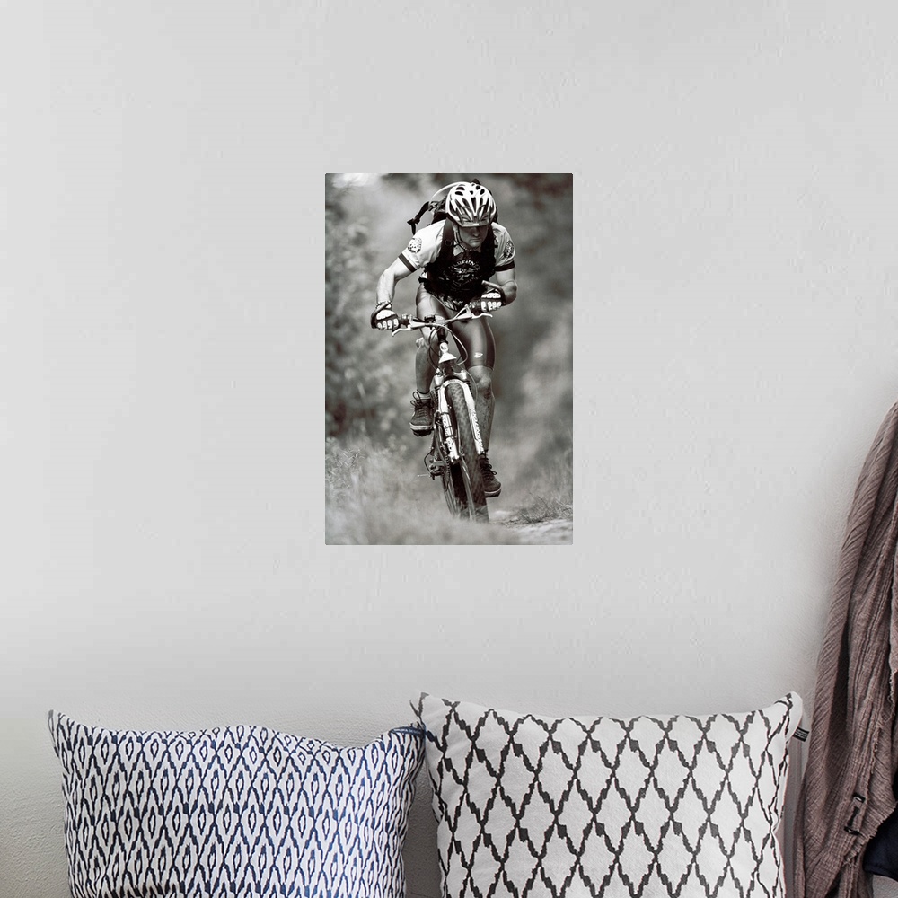 A bohemian room featuring Male mountain biker on the trails