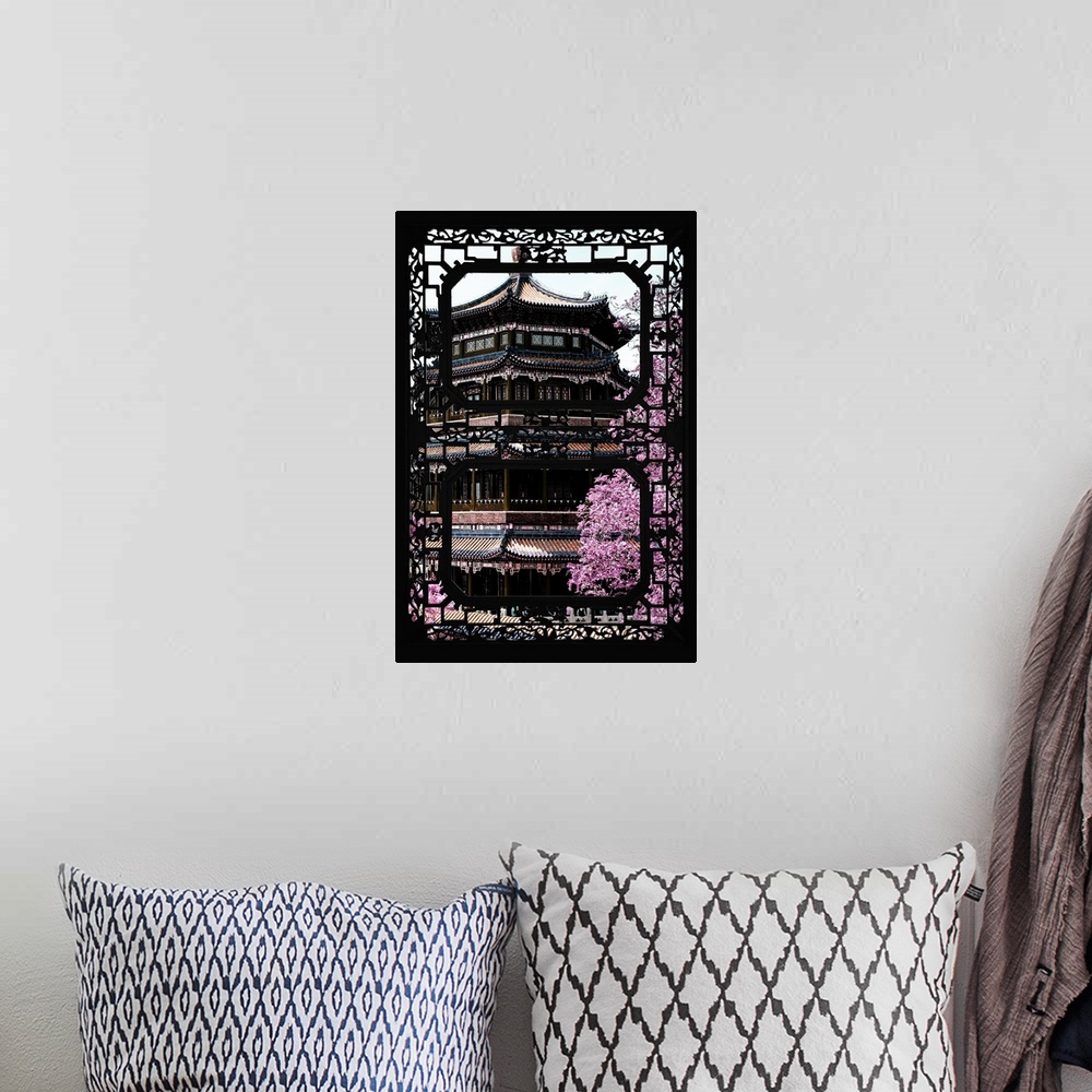 A bohemian room featuring Asian Window, Pink Summer Temple, China 10MKm2 Collection.