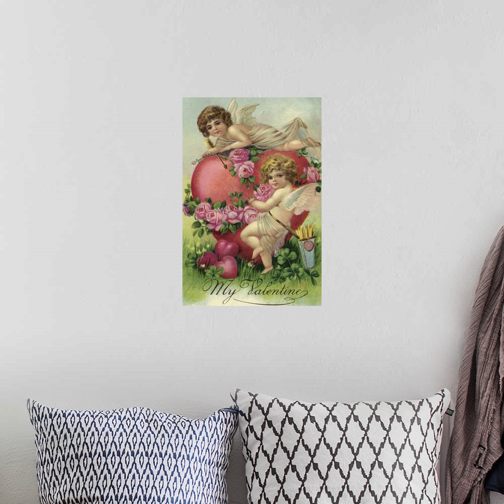 A bohemian room featuring Two cherubs with pink heart
