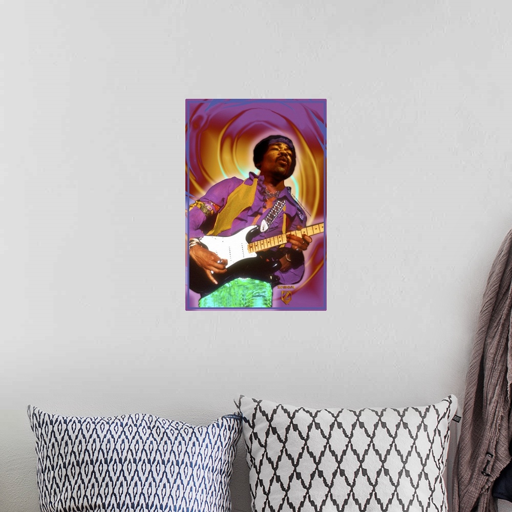 A bohemian room featuring Jimi Hendrix Purple Swirl