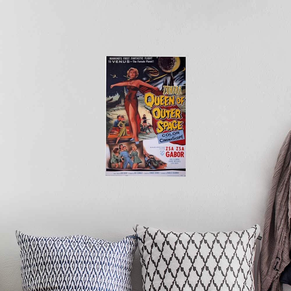 A bohemian room featuring Queen of Outer Space 1 Sci Fi Movie Poster