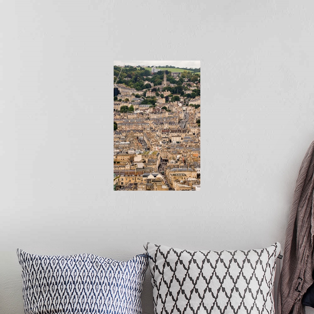 A bohemian room featuring Aerial photograph of the city of Bath in England, UK.