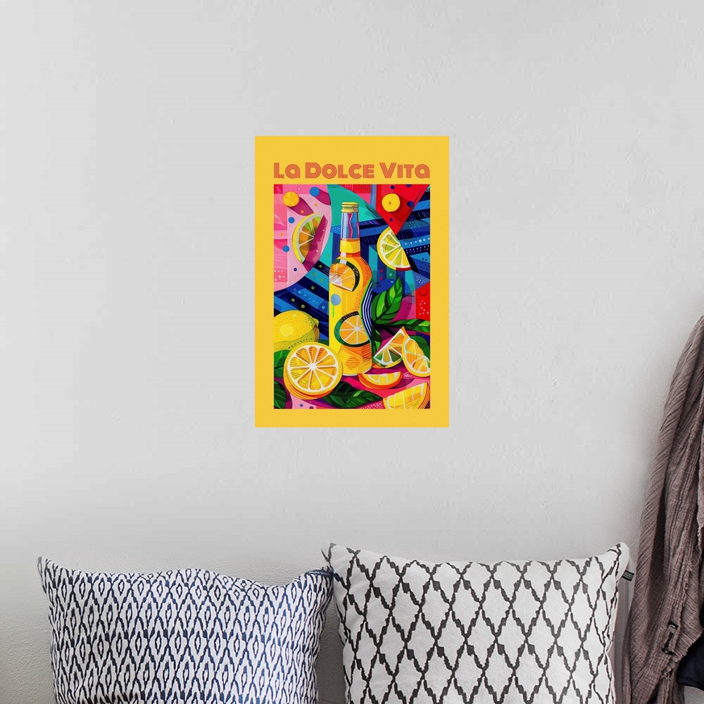 A bohemian room featuring La Dolce Vita - Retro Food Advertising Poster
