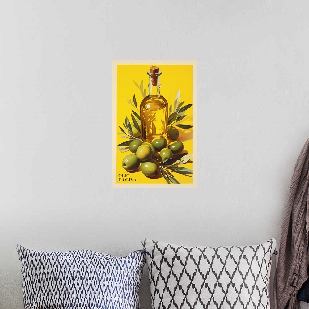 A bohemian room featuring Olive Oil - Food Advertising Poster