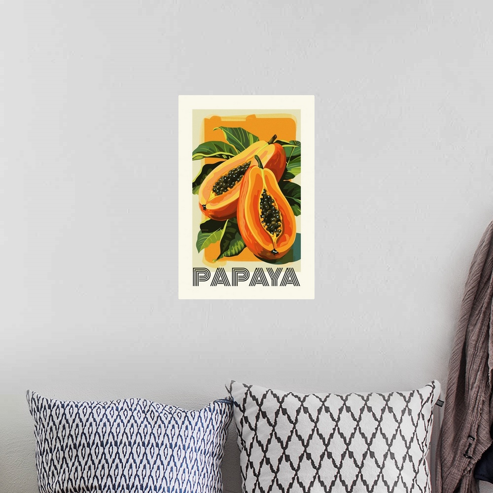 A bohemian room featuring Papaya - Retro Food Advertising Poster