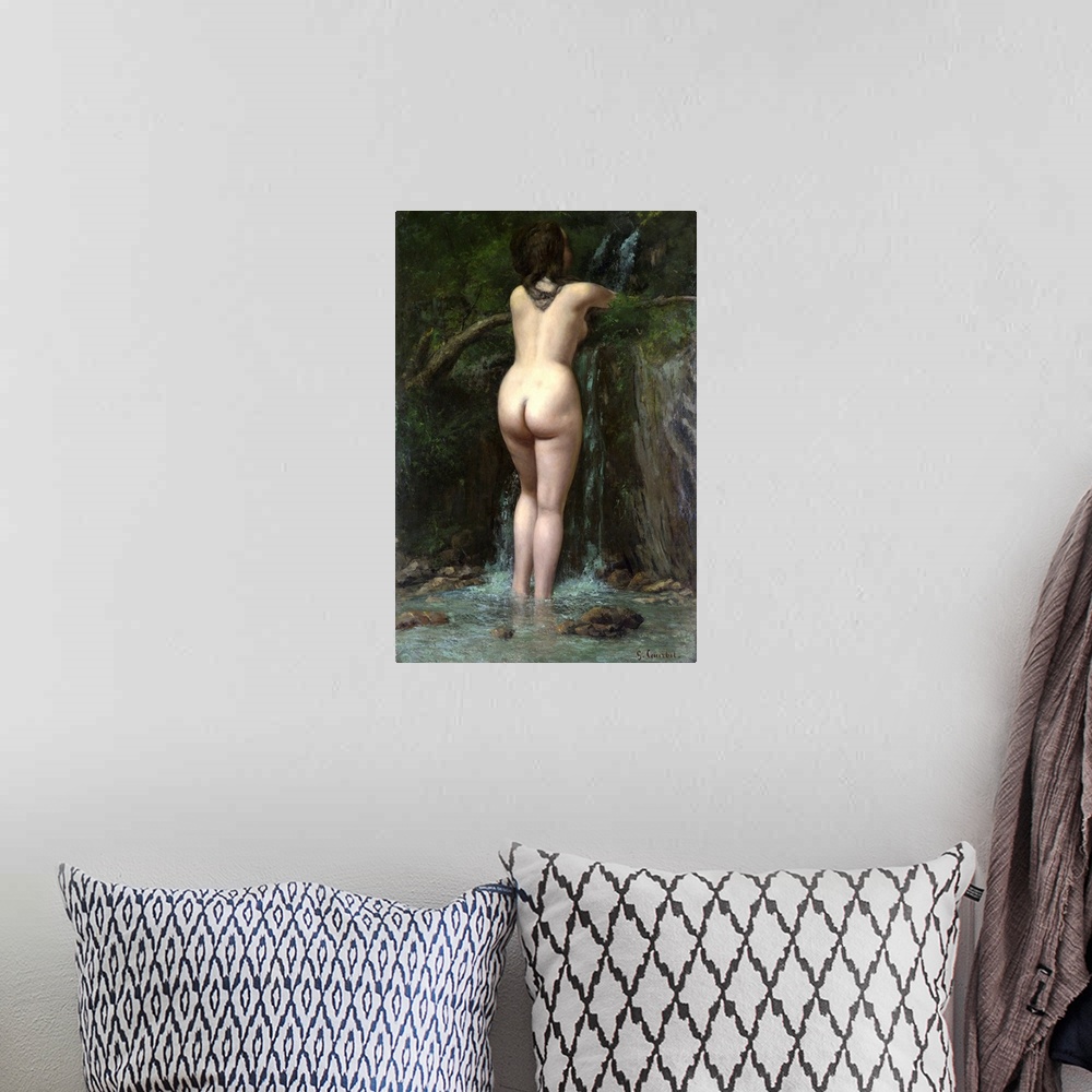 A bohemian room featuring This nude is painted in an unflinchingly naturalistic style and is devoid of the trappings of aca...