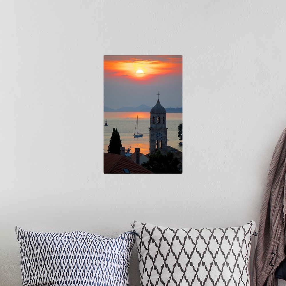 A bohemian room featuring Adriatic sunset, Cavtat, Dubrovnik Riviera, Dalmatian Coast, Dalmatia, Croatia, Europe.