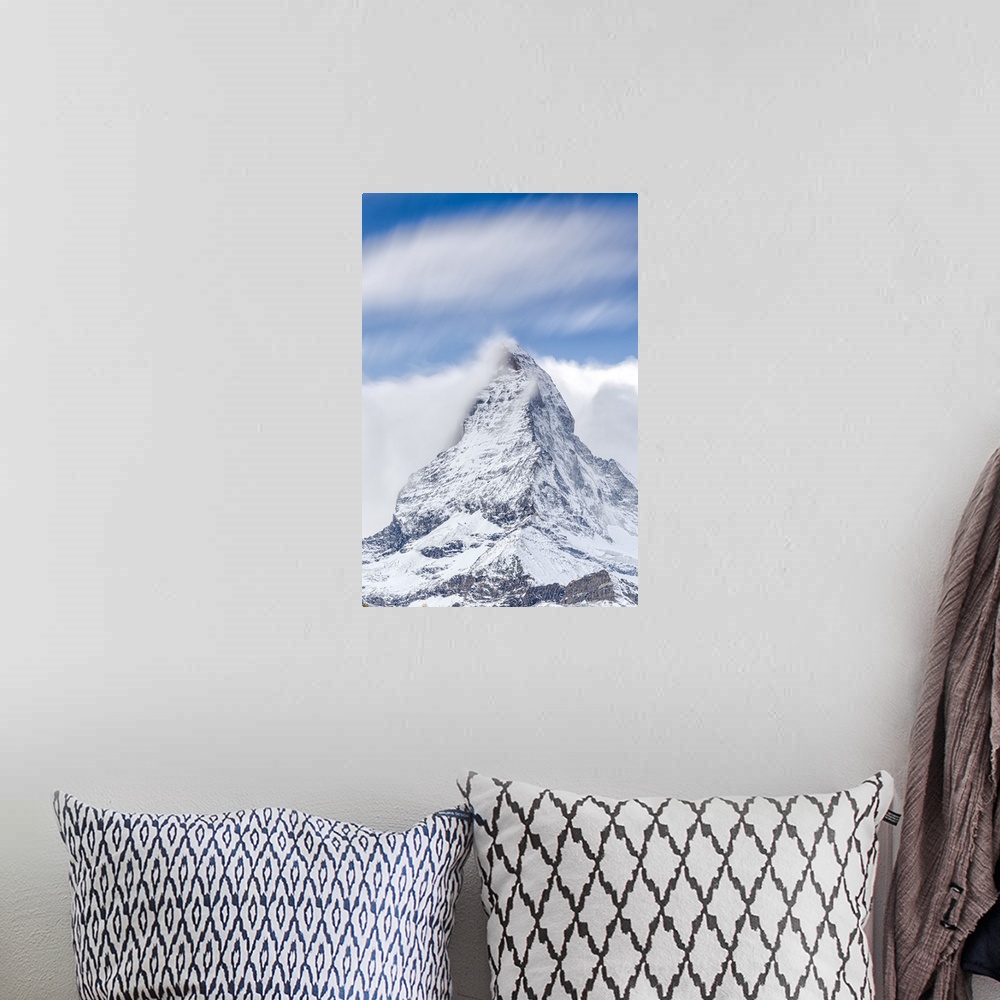 A bohemian room featuring Clouds over Matterhorn covered with snow, Pennine Alps, Zermatt, canton of Valais, Swiss Alps, Sw...