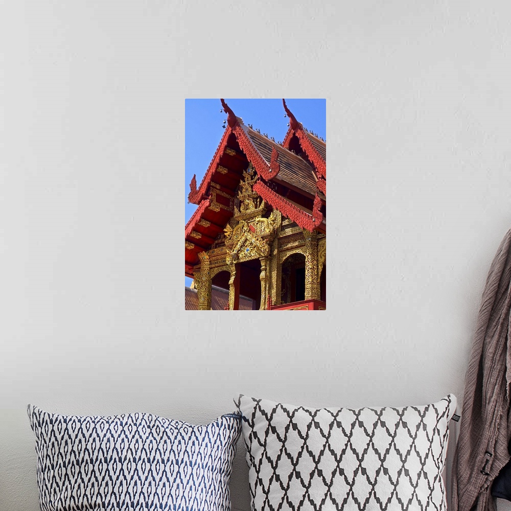 A bohemian room featuring facade of Wat Phra Singh Temple, Chiang Mai, Chiang Mai Province, Thailand
