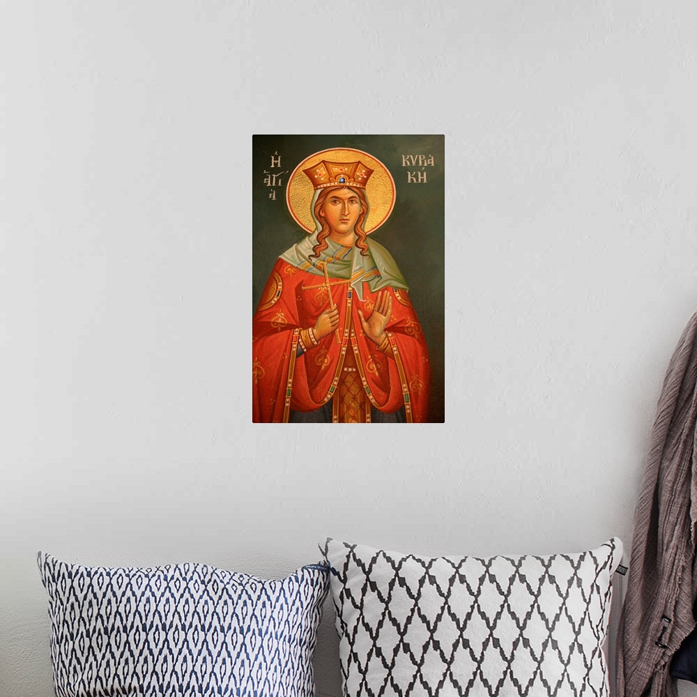 A bohemian room featuring Greek Orthodox icon, Thessaloniki, Macedonia, Greece
