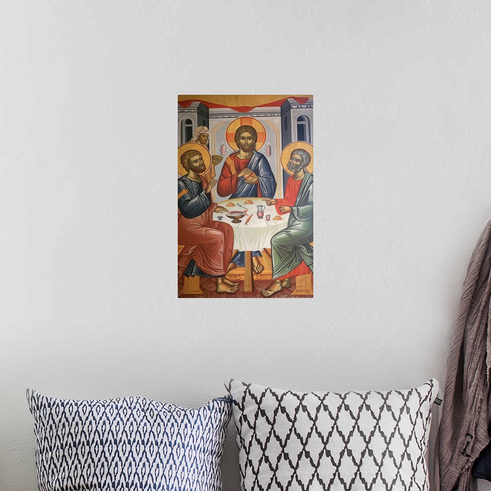 A bohemian room featuring Greek Orthodox Trinity icon, Thessaloniki, Macedonia, Greece