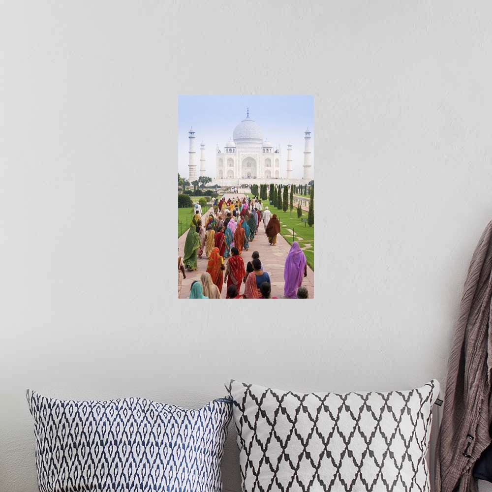A bohemian room featuring India, Uttar Pradesh, The Taj Mahal, this Mughal mausoleum has become the tourist emblem of India.