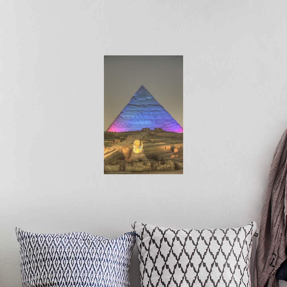 A bohemian room featuring Light Show, Sphinx, Khafre Pyramid in the background, Great Pyramids of Giza, UNESCO World Herita...