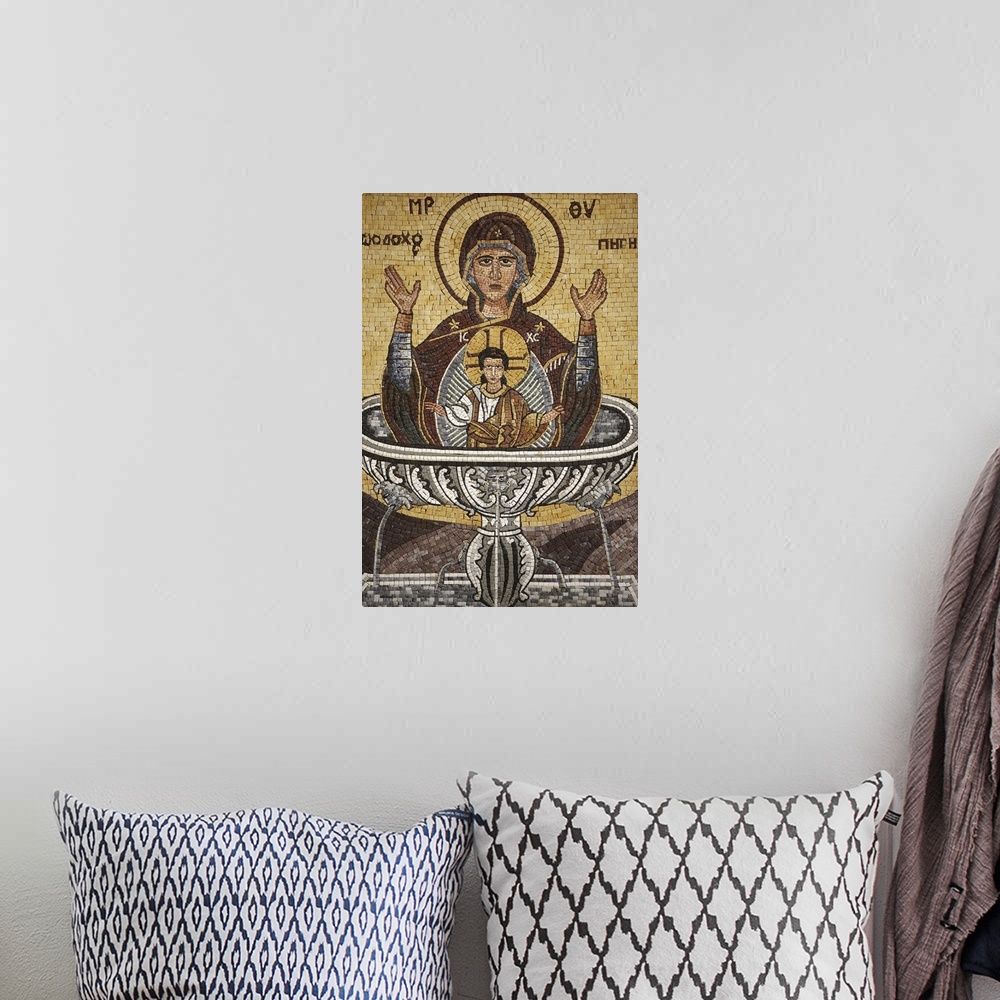 A bohemian room featuring Greek Orthodox icon depicting Mary as a well of life, St. George's Orthodox church, Madaba, Jorda...