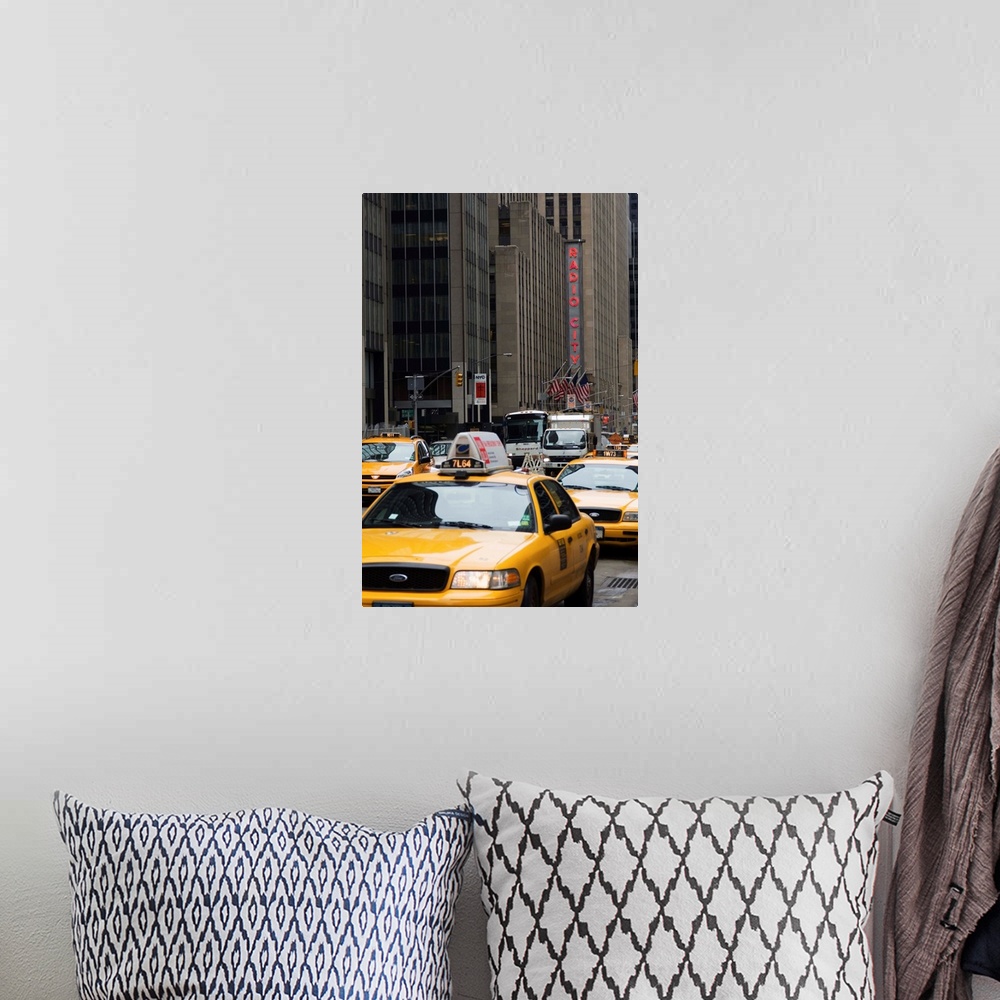 A bohemian room featuring Taxi cabs, Avenue of the Americas, Manhattan, New York City, New York, USA
