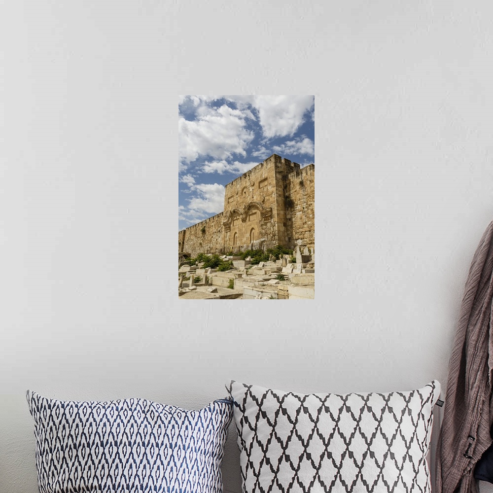A bohemian room featuring The Golden Gate on the eastern wall of the Temple Mount, UNESCO World Heritage Site, Jerusalem, I...