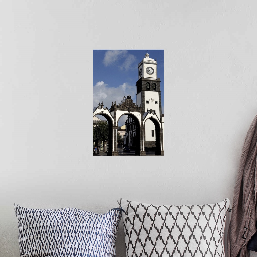 A bohemian room featuring The Three Arches, symbolic old gates of the city, Sao Miguel Island, Azores, Portugal